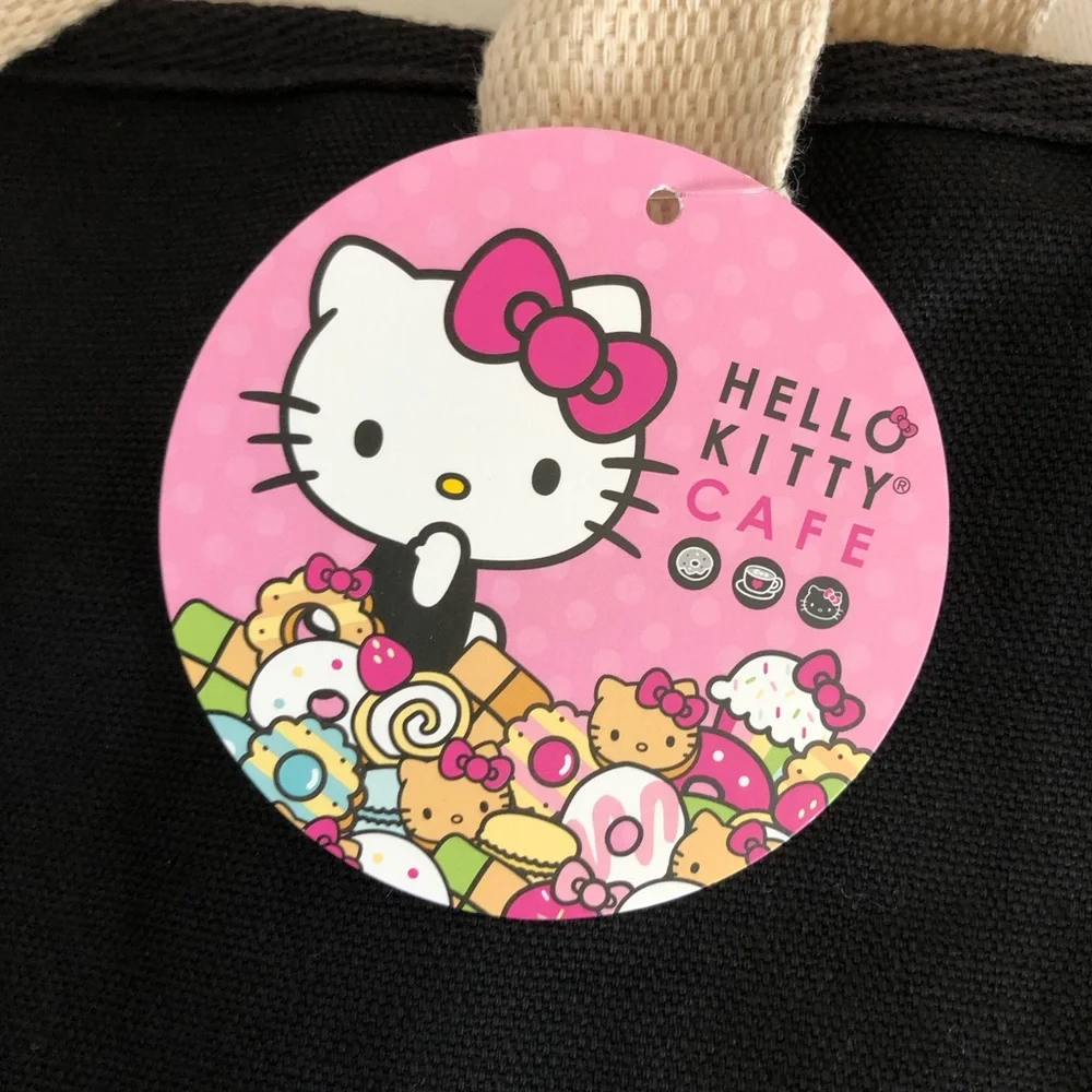 NWT Sanrio Hello Kitty Cafe Las Vegas Black Pastel Dessert Theme Canvas Tote Bag